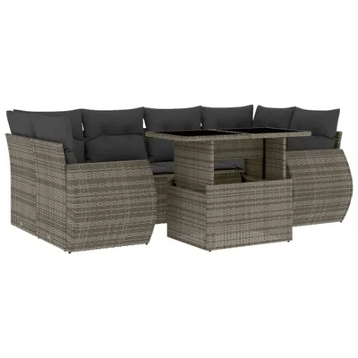 Produktbild von vidaXL 7-tlg. Garten-Sofagarnitur mit Kissen Grau Poly Rattan