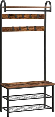 Produktbild von HOOBRO Garderobe mit Schuhregal und Sitzbank, 182 cm hoch, vintagebraun-schwarz