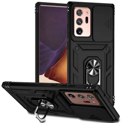 Obrázek produktu pro Pouzdro pro Samsung Galaxy Note 20 Ultra 5G dvouvrstvé pouzdro s posuvným krytem kamery a prstencovým stojánkem černé