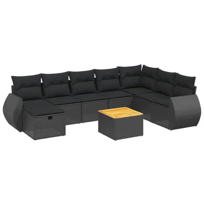 Produktbild von vidaXL 9-tlg. Garten-Sofagarnitur mit Kissen Schwarz Poly Rattan