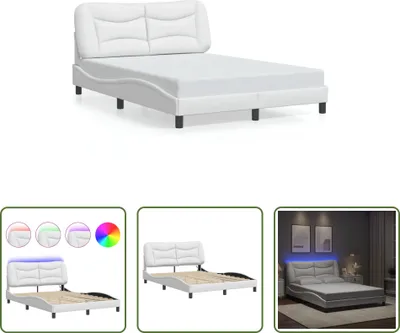 Produktbild von The Living Store Bettgestell mit LED Weiß 140x200 cm Kunstleder