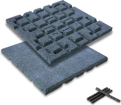 Immagine prodotto di set di 4 tappetini anticaduta bepco - (40x40cm, grigio) - mattonelle in gomma ammortizzanti e antiscivolo, con 16x perni di collegamento, in gomma riciclata al 100%