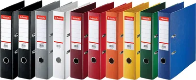 Obrázok produktu pre Plastové zakladače Esselte štandard, DIN A4, 75 mm, rôzne obaly zvnútra a zvonka laminované PP fóliou, s pákovým zakladačom - 10 kusov (624177)