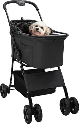 Produktbild von vidaXL Faltbarer Haustierwagen Schwarz 81 x 47 x 99 cm Polyester