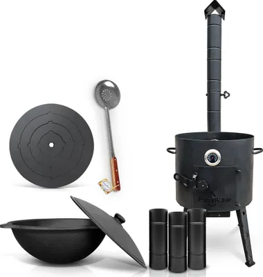 Produktbild von Utschak Uchag Feuerofen 40 cm Herdplatte 4mm Usbekische Kazan 12 L Schaumlöffel