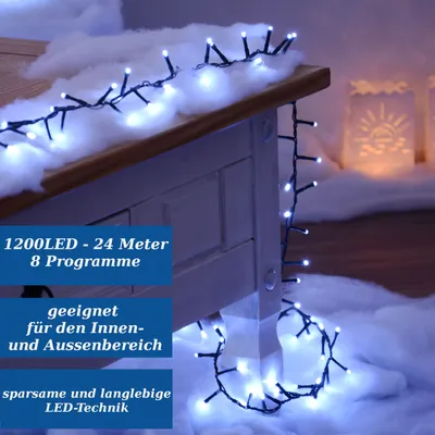 Produktbild von 1200 LED Lichterkette 24m kaltweiß mit Timer und 8 Programmen für innen und außen