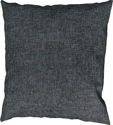 A single dark gray cushion is presented against a white background.