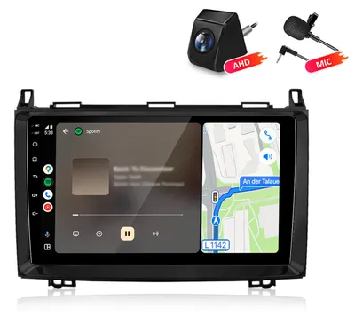 Zdjęcie produktu dla Radio samochodowe 4+64GB z kamerą i mikrofonem, kompatybilne z Mercedes-Benz A/B/V-Klasse (W245), obsługujące Carplay, Android Auto, radio multimedialne z nawigacją GPS, Wi-Fi, Bluetooth, DAB+RDS oraz sterowaniem z kierownicy