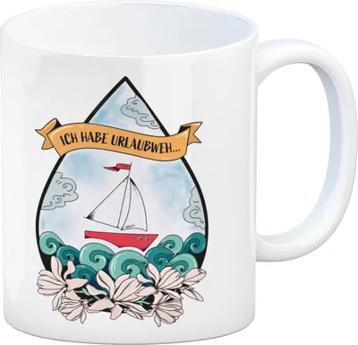 Produktbild von Kaffeebecher Urlaubweh mit maritimen Motiven Fernweh Nordsee Schifffahrt