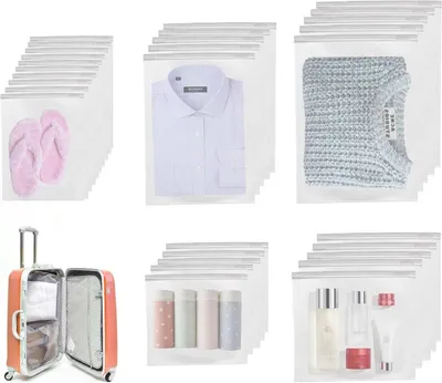 30 Stück Kleiderhüllen, Plastiktaschen für Reisen, Reißverschlüsse, komprimierte Taschen für Kleidung, Schuhe und Kosmetik