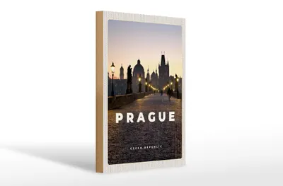 Produktbild von Holzschild Reise 20x30cm Prague Tschechien Sonnenuntergang