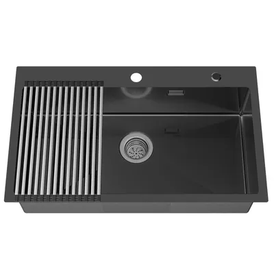 Produktbild von Edelstahlspüle & Küchenspüle 75 x 45 cm mit Korb, pflegeleichte Küchenspüle, Kratzfest & Schallisoliert, Einbauspüle Schwarz, Cecipa Spülbecken