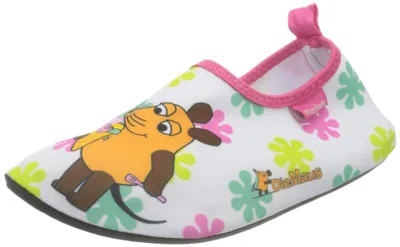 Produktbild von Playshoes Jungen Uni Kinder Barfuß Badeslipper Aqua-Schuhe Blumen, Weiß Rosa die Maus, 20/21 EU