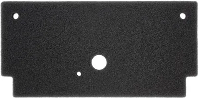 A black foam part with holes is shown against a white background.