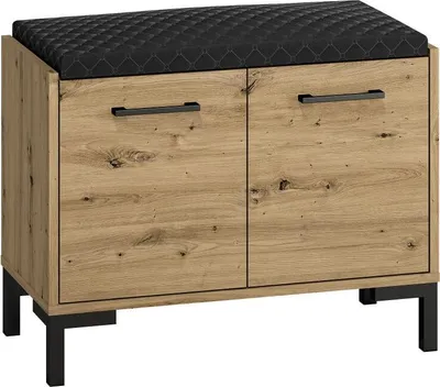 Produktbild von FURNLUX Schuhschrank Nevio Eiche Und Schwarz 70cm / Hauptfarbe: Beige / Abmessungen: 70 x 54 x 34 cm