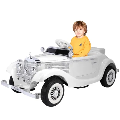 Produktbild von Elektro-Kinderauto Mercedes Benz Oldtimer Retro Klassiker , 12V Batterie & 2 Fahrmodi , Eltern-Kind-Modus & Musikfunktion , Weiß