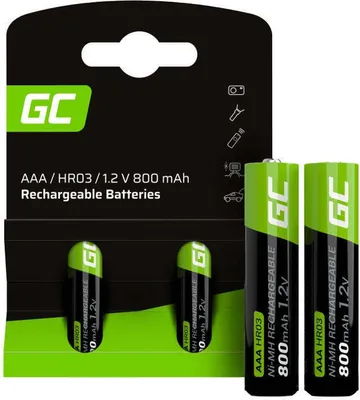 Obrázok produktu pre Green Cell GR08, Nabíjateľná batéria, AAA, Nikel-Metal Hydrid (nimh), 1,2 V, 2 kusov, 800 mAh