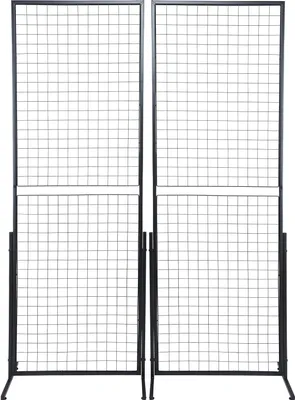 Two black grid panel towers stand side by side against a white background.