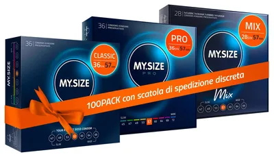 Immagine prodotto di MY.SIZE 100 Preservativi 57 mm Megaset Classic+Mix+Pro I Taglia 1 I Confezione economica da 100 Pezzi I Preservativi Premium extra sottili I Sensibili molto sottili I Parete sottile