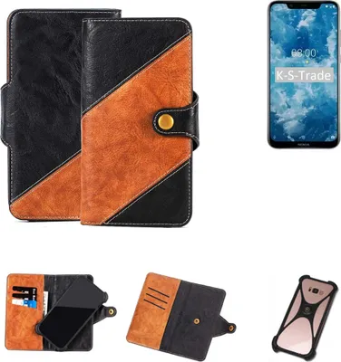 Produktbild von K-S-Trade Handyhülle Schutzhülle Bookstyle Case Wallet-Case kompatibel mit Nokia 7.1 Plus Handy Cover Bumper Klapphülle schwarz hellbraun 1x
