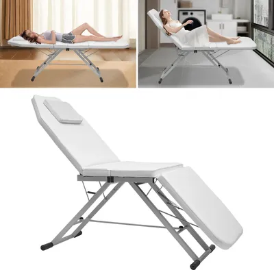 Image de Table de massage - Table de soins pliable - Capacité de charge 200-250 kg - Dossier 70° - Repose-pieds 45° - Dimensions 182×60×61 cm, pliée 91×60×26 cm - Blanc