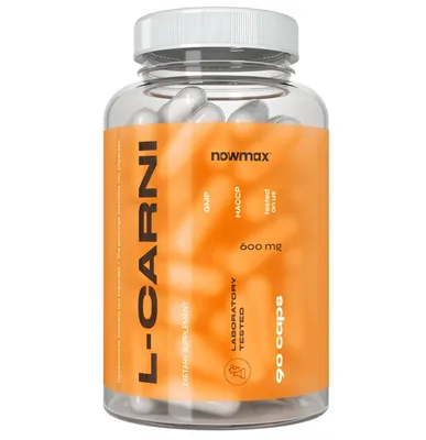 Produktbild von nowmax® L-Carnitin 600 mg 90 Kapseln – Nahrungsergänzung mit L-Carnitin, 600 mg je Kapsel
