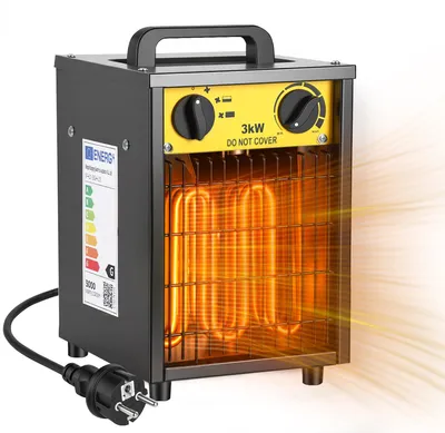 Produktbild von Eikuavons Elektrischer Heizlüfter 3000 W, 3 Stufen, Thermostat bis 105 °C, bis ca. 30 m², Schwarz und Gelb