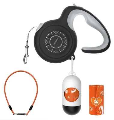 Produktbild von Ausziehbare Hundeleine 3m, kaubeständig, Kotbeutelspender, 360° verwicklungsfrei, bis 30kg, Schwarz