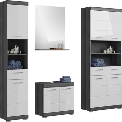 Image de Scout ensemble de meubles de salle de bains S54 blanc brillant, gris.