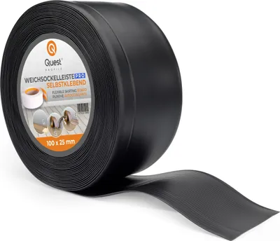 Obrázok produktu pre QUEST Mäkká podlahová lišta, Pružná podlahová lišta, Rohová lišta, PVC 100x25mm, čierna, 1m