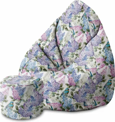 Produktbild von Dreamroots Sitzsack 80x80x120cm Sitzsack mit Rückenlehne und Fußstütze und Bezug, Sitzsack, Sitzsack, Sitzpouffe, Birds in Flowers