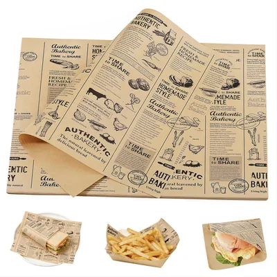 Produktbild von 100 Blatt Gourmetpapier, ölbeständiges Lebensmittelverpackungspapier, fettdichtes Papier, Korbeinlage für Hamburger, Butterbrot, Käse, Pommes frites, Gebäck, Sandwiches und Pommes frites (28x38cm)