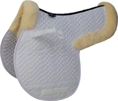 Produktbild von Engel Reitsport Satteldecke SADEK2 Lammfell & Baumwollsteppstoff, Fell in Sattellage, Fellkranz vorne & hinten, Weiss-Weiss-VSS (Vielseitigkeit/Springen)