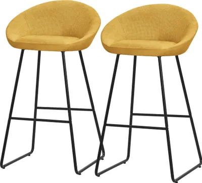Produktbild von ML-Design Barhocker 2er Set Senf Stoffbezug 75 cm hoch Gepolsterte Barstühle mit Metallgestell Rückenlehne & Fußstütze Küchenstühle Bistrohocker