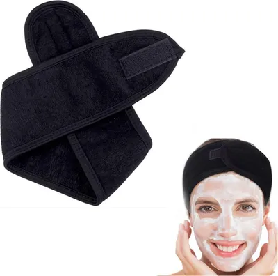 Produktbild von CHPN - Frottee-Haarband - Gesichtspflege - Kopf- und Make-up-Band - Klettverschluss - Kosmetikzubehör - Abschminken - 2 Stück schwarz