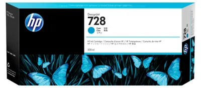 Zdjęcie produktu dla HP Wkład z atramentem błękitnym DesignJet 728 o pojemności 300 ml, Drukarka HP DesignJet T730, wielofunkcyjna drukarka HP DesignJet T830, Termiczny druk atramentowy, Cyjan, Singapur, 283 mm, 41 mm