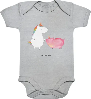 Produktbild von Mr. & Mrs. Panda babykleidung body Einhorn Schwein 1. - 3. Monat - Heather Grey - Geschenk, Babybody, Unicorn, Babystrampler, Freundin, Einteiler, Strampler Baby