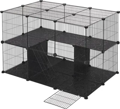 Image de Cage pour petits animaux à deux étages, noire, en plastique et en métal