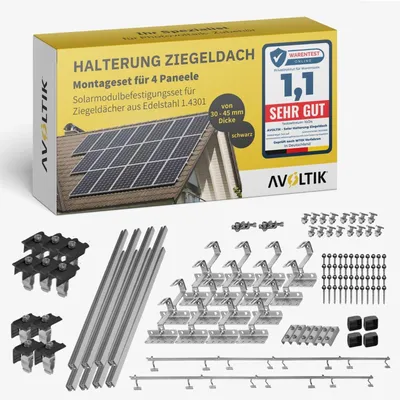 Produktbild von Solar Halterung Ziegeldach Montageset mit Klemmen Schwarz Dach für 4 Solarmodule