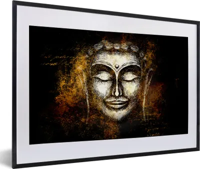 Produktbild von MuchoWow® MuchoWow® Gerahmtes Poster Buddha - Gesicht - Gold 60x40 cm - Poster mit zchwarzem Bilderrahmen - Schlafzimmer - Plakat in Rahmen - Drucken