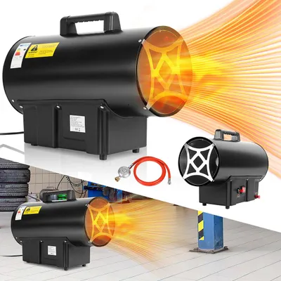 Zdjęcie produktu dla Pewiasot, dmuchawa grzewcza gazowa, 30 kW, zużycie 2,18 kg/h, napięcie 220–240 V. Nadaje się do użytku w miejscach pracy, jako grzejnik gazowy, do ogrzewania na kempingach, jako grzejnik przemysłowy i do ogrzewania hal