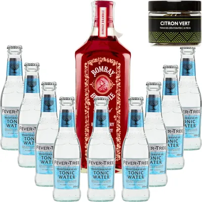 Immagine prodotto di Confezione Gintonic - Gin Bombay Raspberry + 9 Fever Tree MediterraneanÊ Acqua - (70 cl + 9*20 cl)Ê + Vasetto da 20 fette di limone verde disidratatoÊ