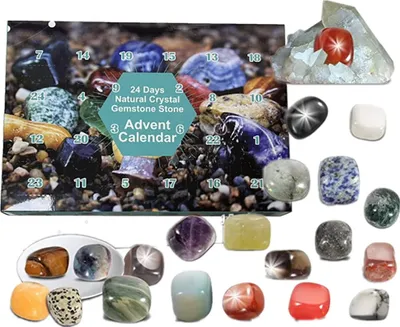 Obrázek produktu pro Křišťálový adventní kalendář pro děti. 24denní adventní kalendář s odpočítáváním. Přírodní minerály a drahé kameny, ideální vánoční dárek pro chlapce a dívky