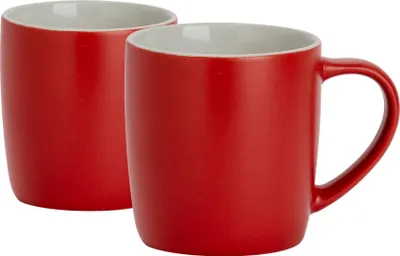 Produktbild von Argon Ta Kaffeetassen in matten Farben – 350 ml – Rot – 2er-Pack – Robuste Teetasse aus Steingut, spülmaschinen- und mikrowellengeeignet