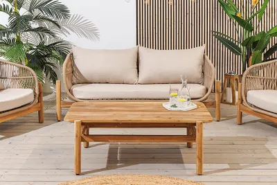 Produktbild von riess-ambiente Wetterfestes Gartenlounge Set ROPE natur beige Akazienholz Aluminium inkl. Tisch Sitzpolster Gartenmöbel Loungemöbel Balkonmöbel