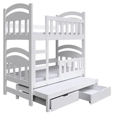 Produktbild von Masseno Etagenbett DUMBO 75x180 cm mit Schublade, Rausfallschutz, Kinderbett mit Leiter für Mädchen und Jungs, Stockbett, Weiß