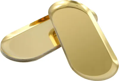 Produktbild von 8 Stück Ovales Goldenes Tablett, 23 x 9,5 cm, Deko Tablett aus Edelstahl