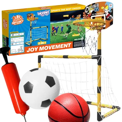 Produktbild von WOOPIE 2-in-1-Basketball-Set: Fußballtor + Bälle und Luftpumpe