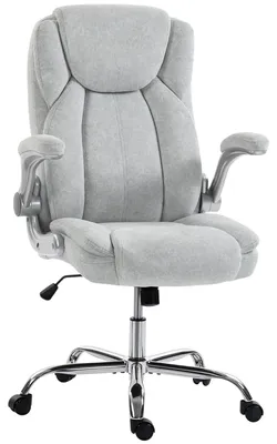 Immagine prodotto di HOMCOM Sedia da Ufficio Ergonomica Effetto Velluto Bianco Crema con Braccioli Ribaltabili, 68x69x110-118 cm