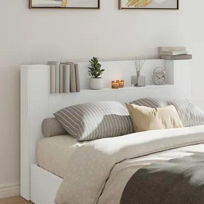 Produktbild von "Schlussverkauf" Kopfteil-Schrank 1 pc - für Bücher und Deko - mit LED mit Regal Weiß 160x16,5x103,5 cm C10804